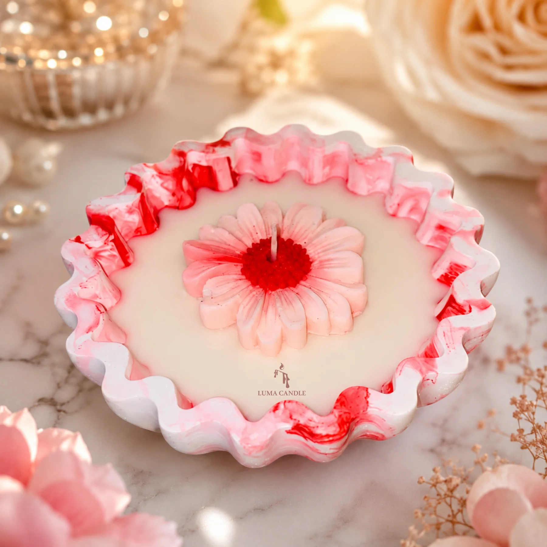 Bougie Fleur Rose & Blanche
